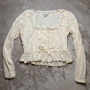 American Eagle Top Womens M Coquette Milkmaid Cottagecore Peasant Cropped Lace